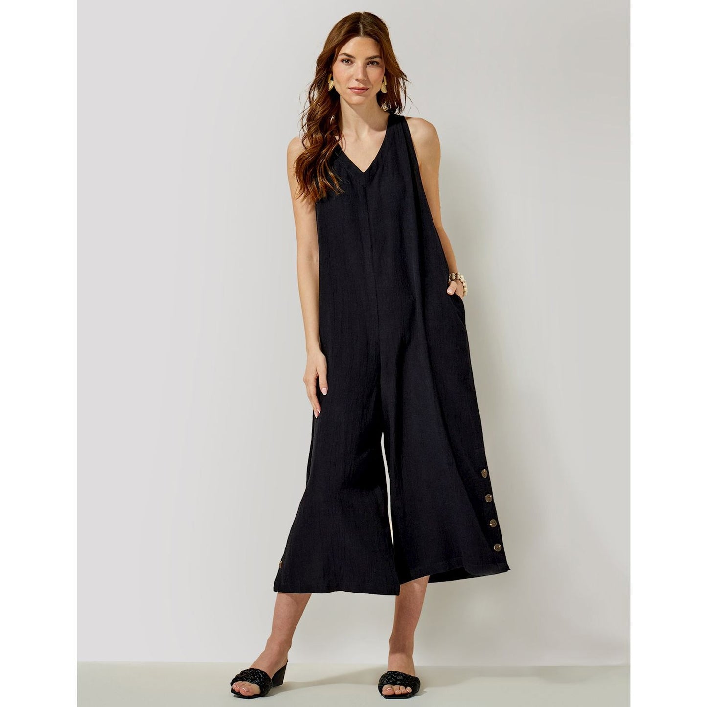 Rayon Blend Tank Jumpsuit, Black