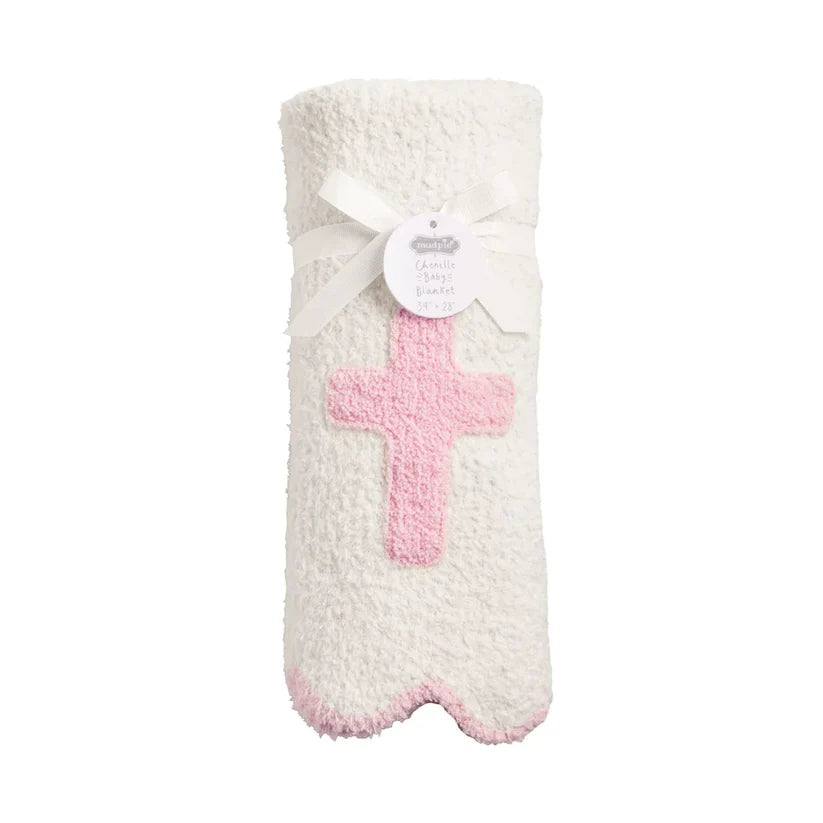 Pink Chenille Cross Baby Blanket