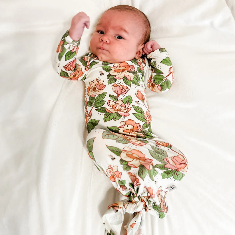 Knotted Infant Gown - Magnolias - 0-3M