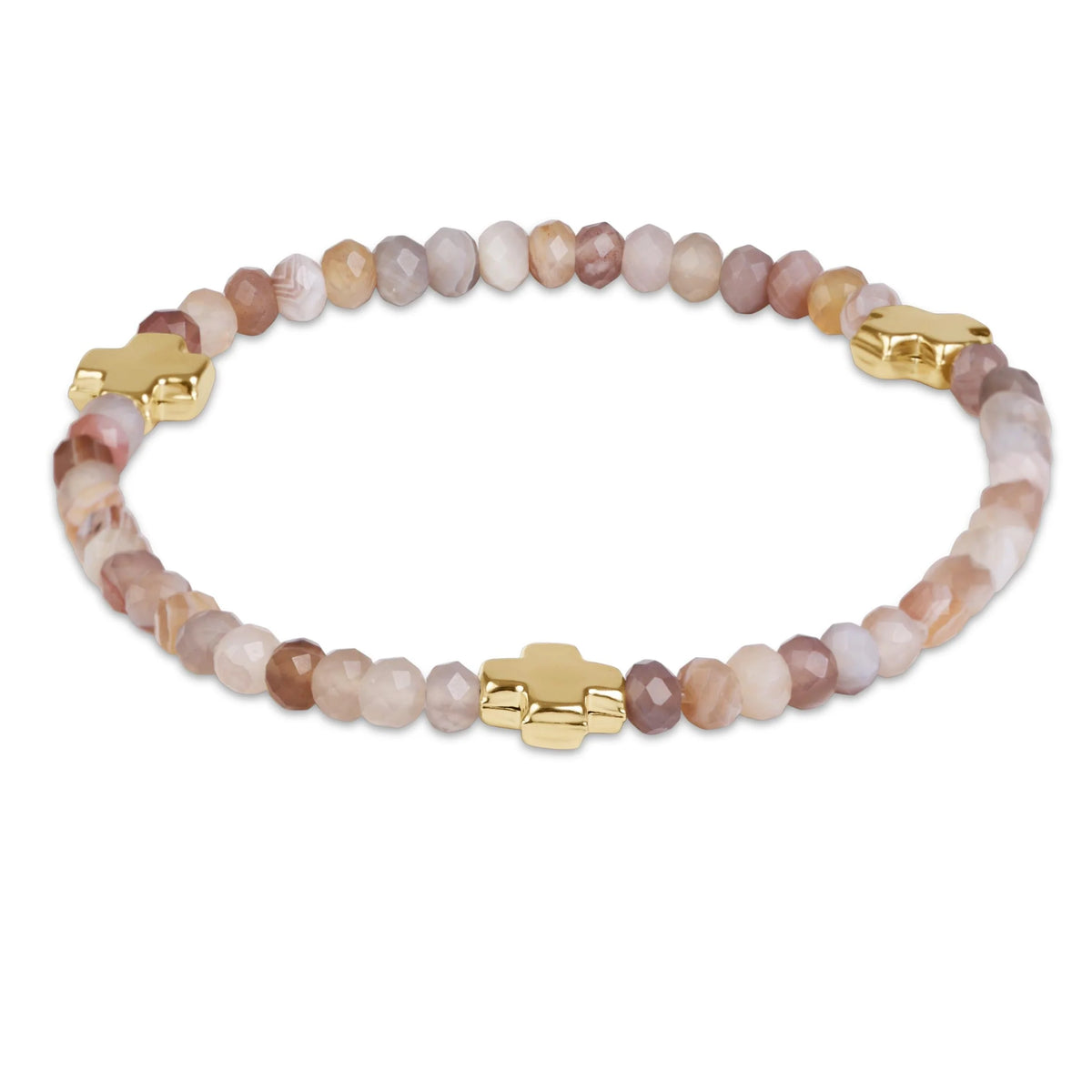 Signature Cross Gold 4mm Gemstone Bracelet- Botswana Agate