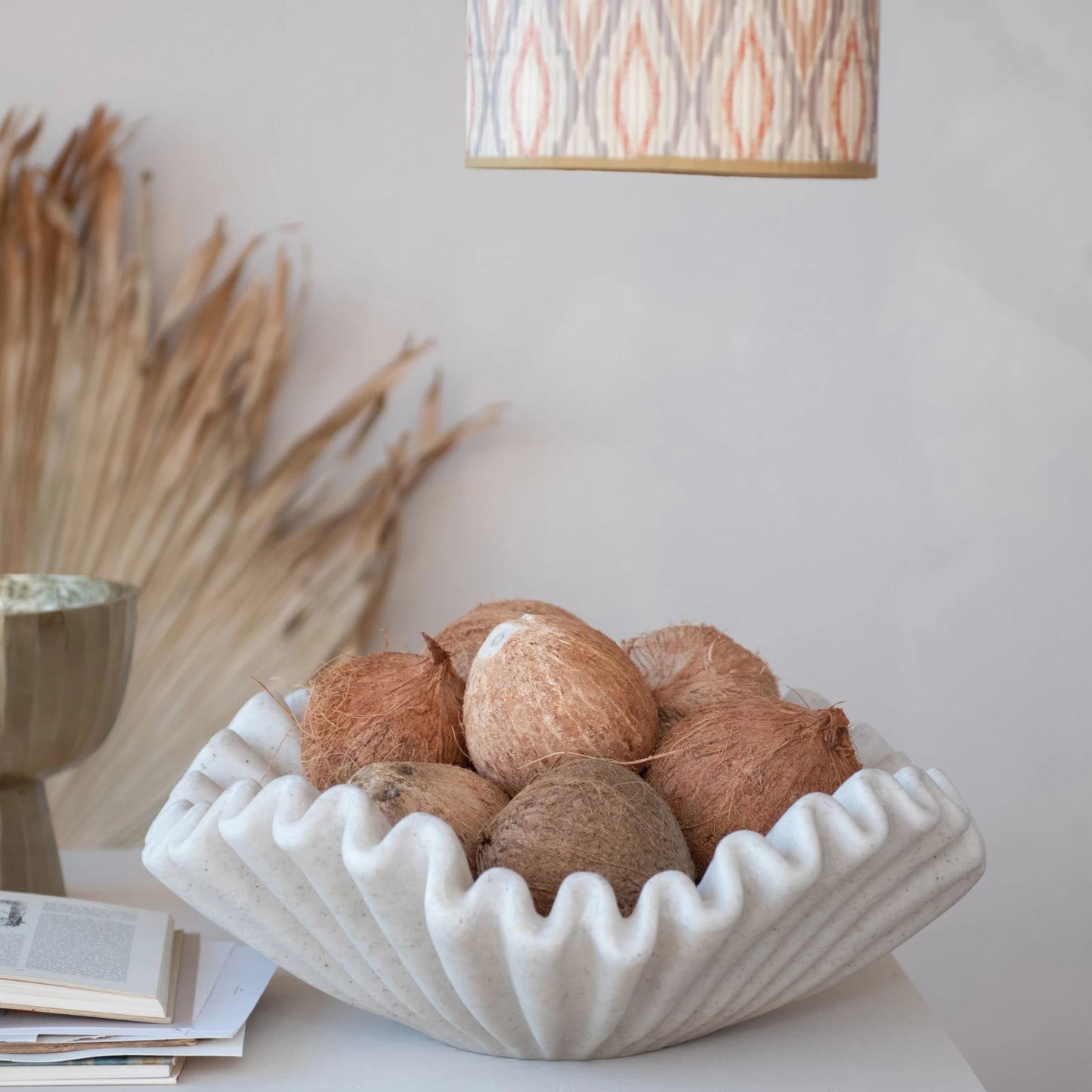 Decorative Resin Ruffled Bowl, Stone Finish, Cream Color SKU#AH3518 Ships By Truck