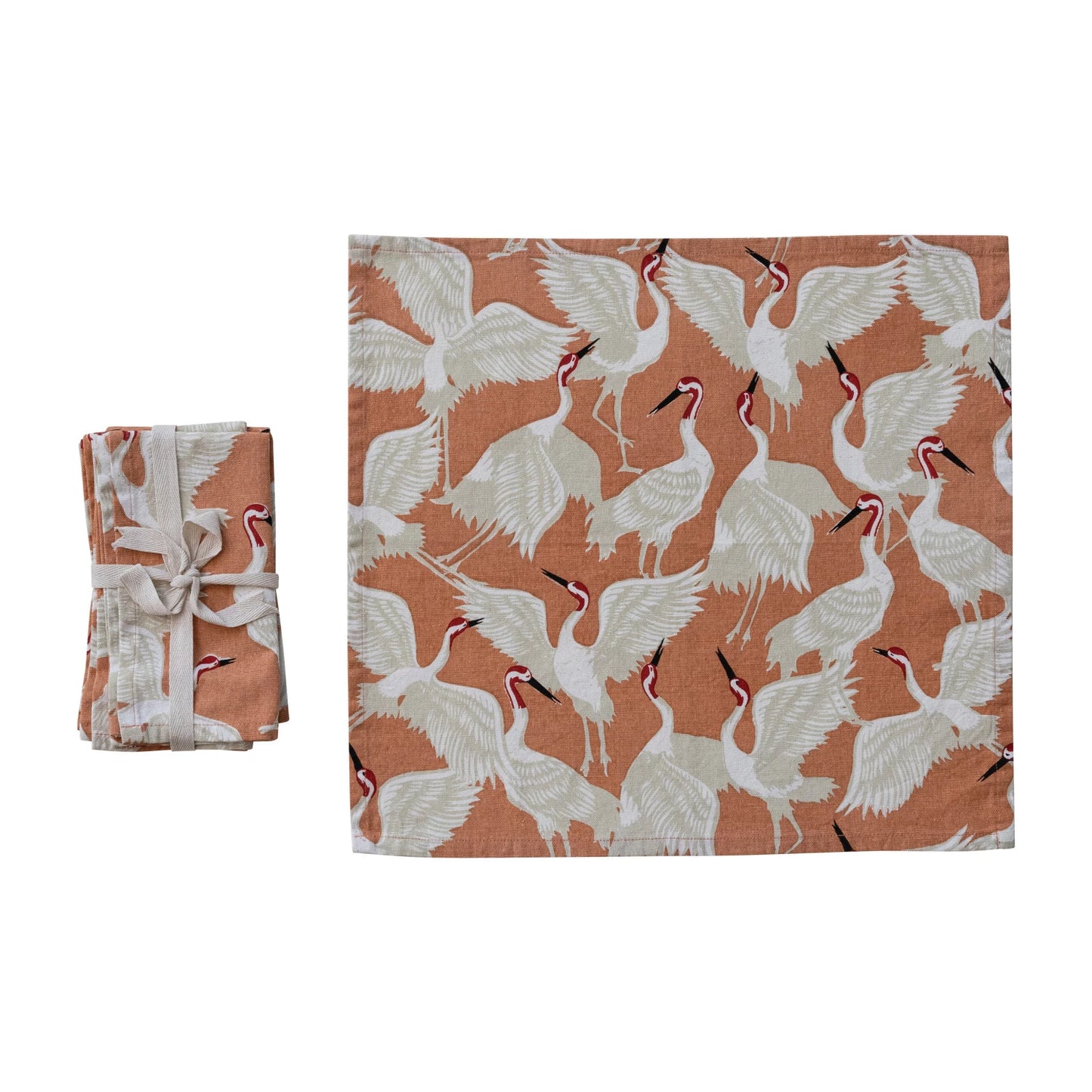 Cotton Napkins with Crane Pattern, Set of 4