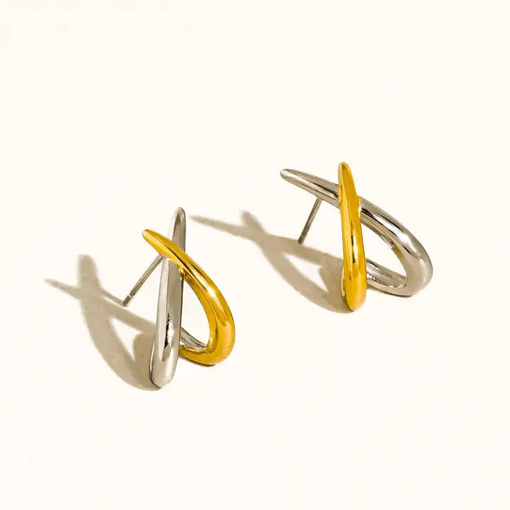 Staven 18K Gold Two Tone Crossover Earrings - Multi-colored