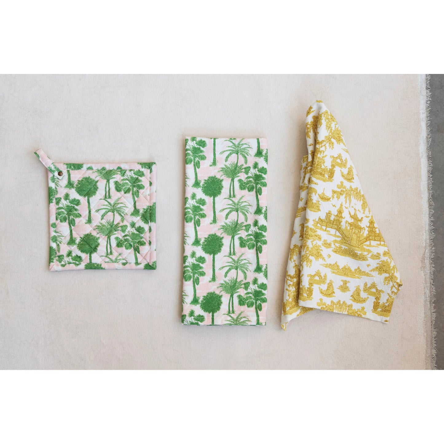 Cotton Printed Tea Towels with Pattern, 2 Colors, 2 Styles