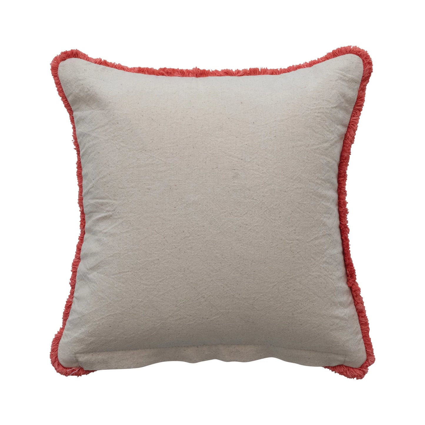 Cotton Slub Pillow with Flowers, Embroidery & Eyelash Fringe