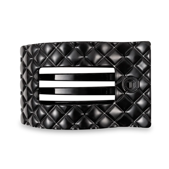 Jet Black Quilted Flat Rectangule Hair Clip