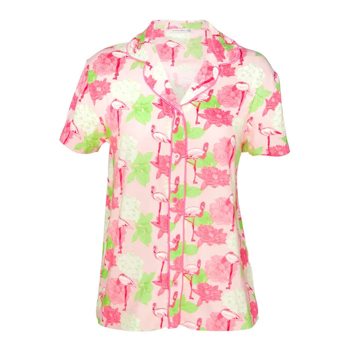 Hydrangea Flamingo Notch Collar Top