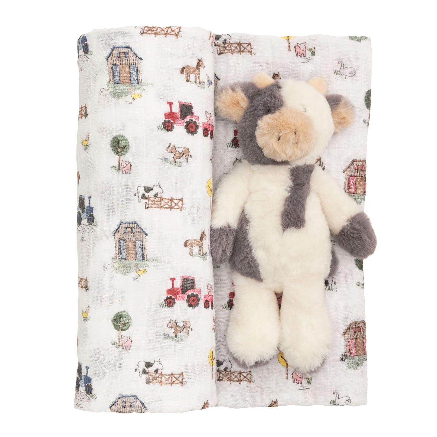Farm Swaddle & Rattle Set