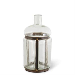 Set of 3 Clear Blown Glass Bottles in Metal Frames