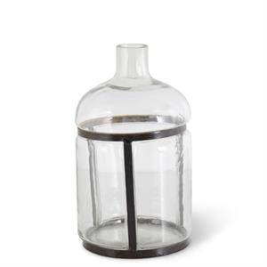 Set of 3 Clear Blown Glass Bottles in Metal Frames