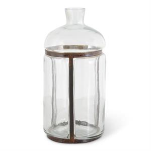 Set of 3 Clear Blown Glass Bottles in Metal Frames