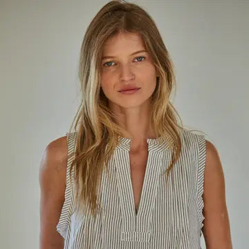 Woven Cotton Polyester Striped Sleeveless Blouse Top