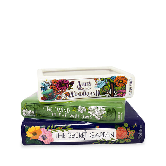 Stacked Books Planter, Alice/Wind in the Willows