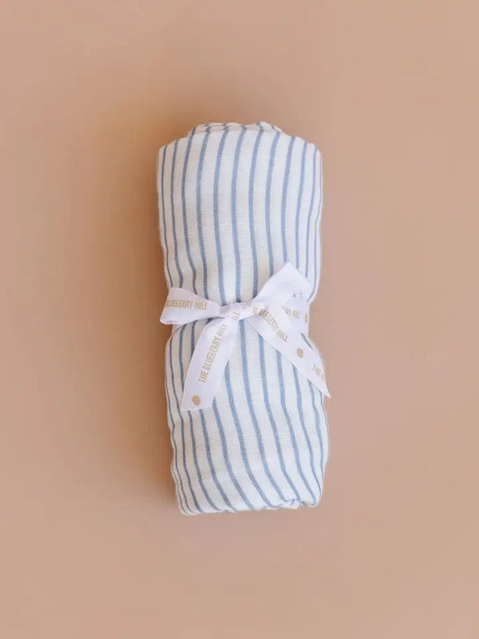 Organic Muslin Swaddle Blue & Green Stripe