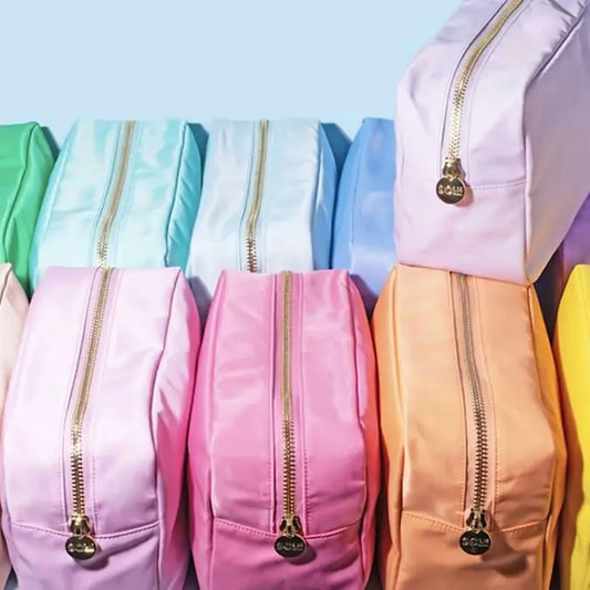 Emma Round Zippered Nylon Cosmetic Pouch Bag