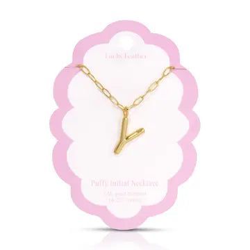 Lucky Feather Puffy Charm - Initial Necklace