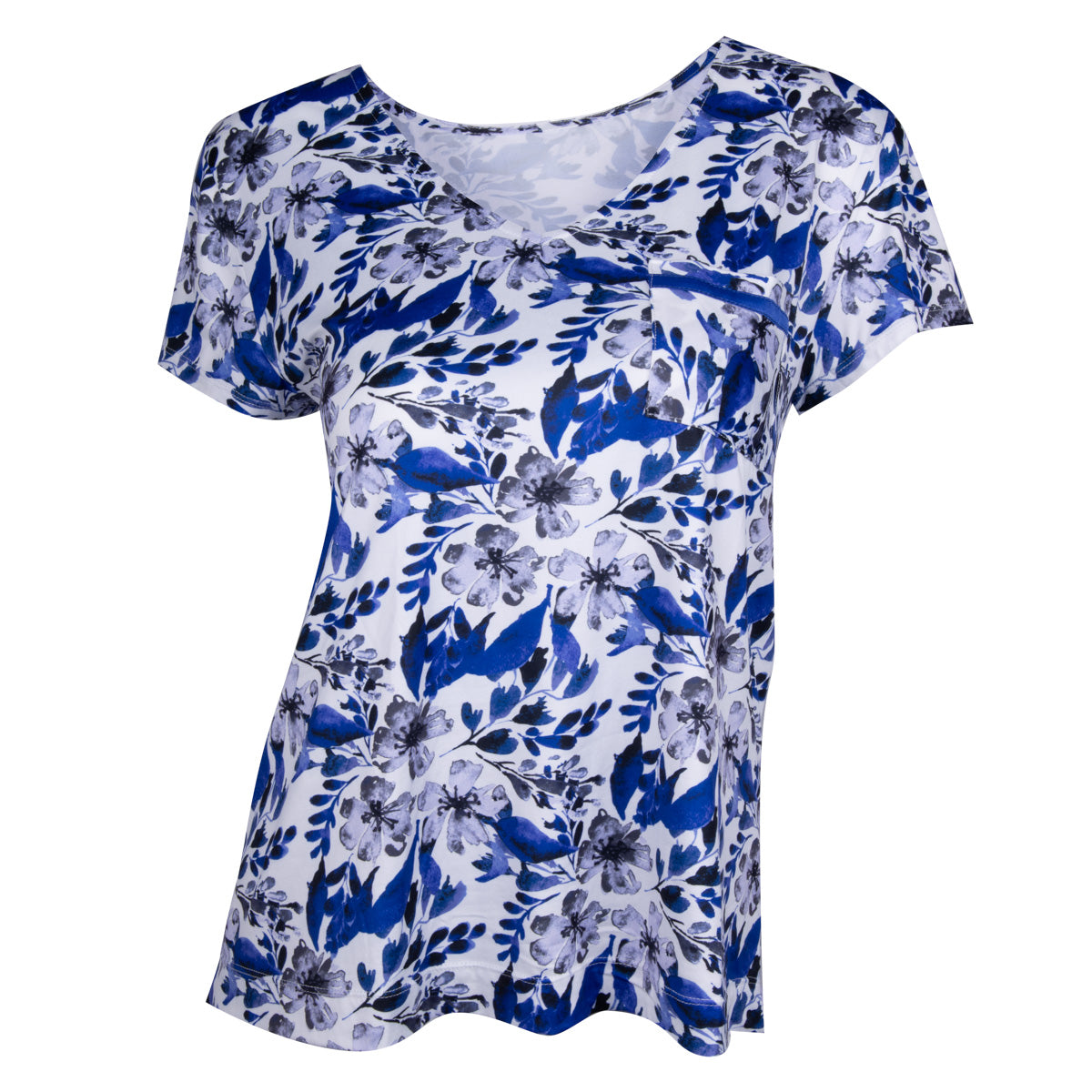 Indigo Bloom V-Neck Pocket Top