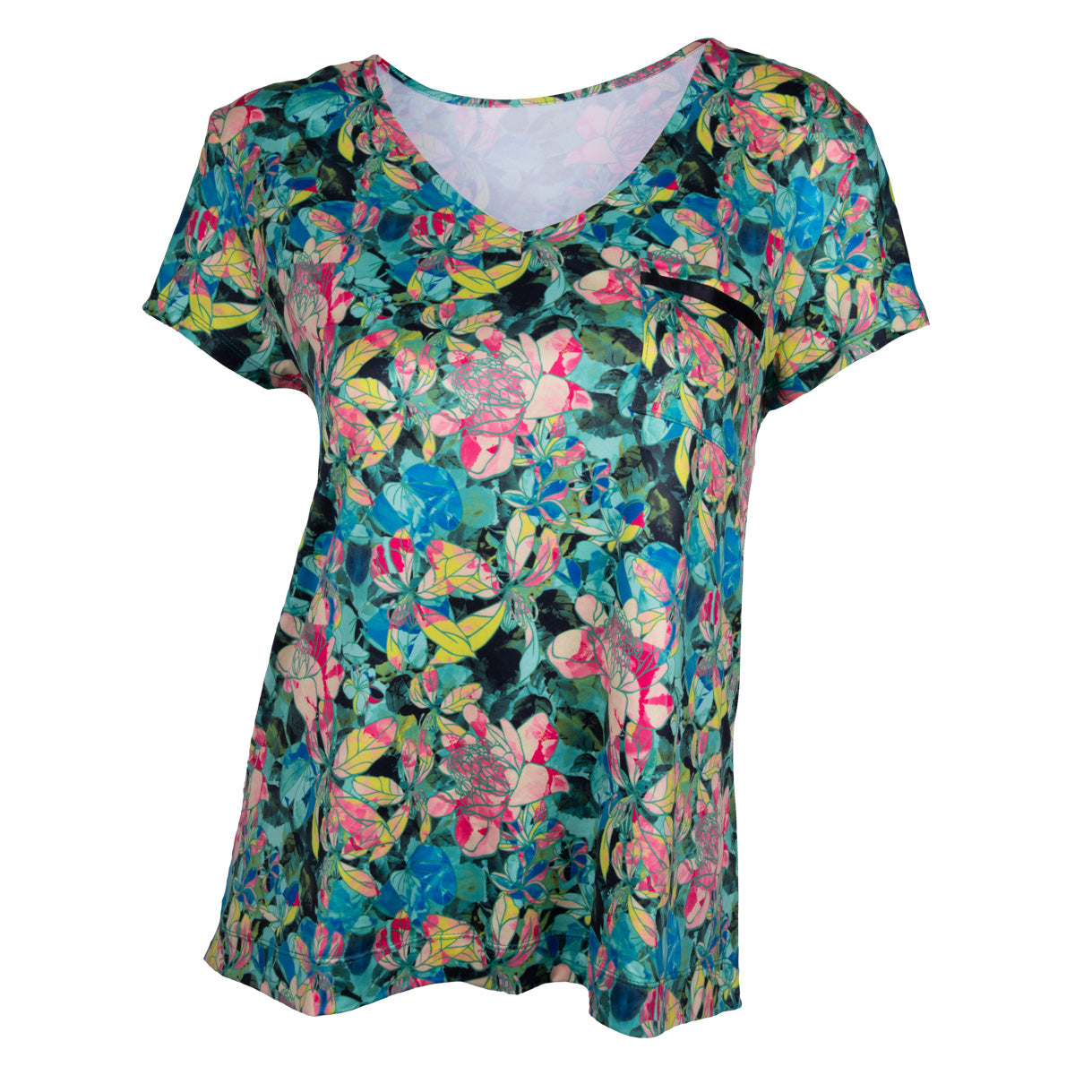 Technicolor Jungle V-Neck Pocket Top