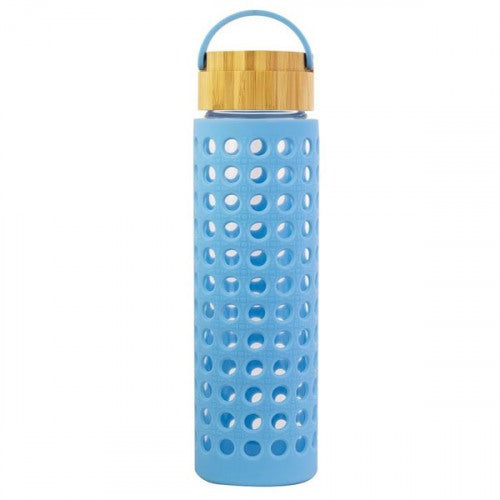 Glass Water Bottle, Caning Blue