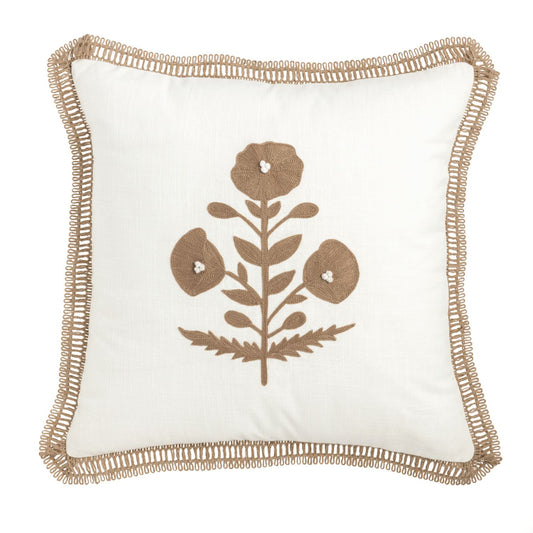 Square Neutral Floral Trim Pillow