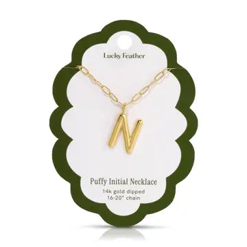 Lucky Feather Puffy Charm - Initial Necklace