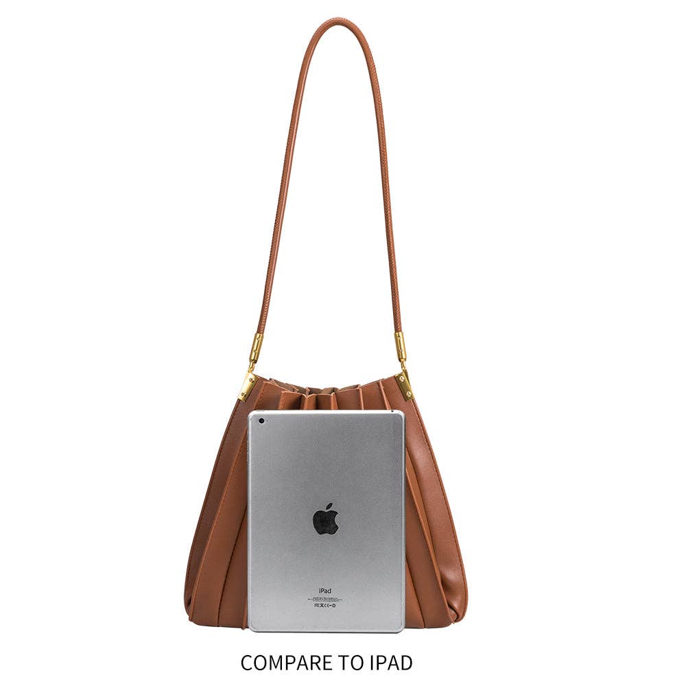 Carrie Ivory Pleated Vegan Leather Shoulder Bag