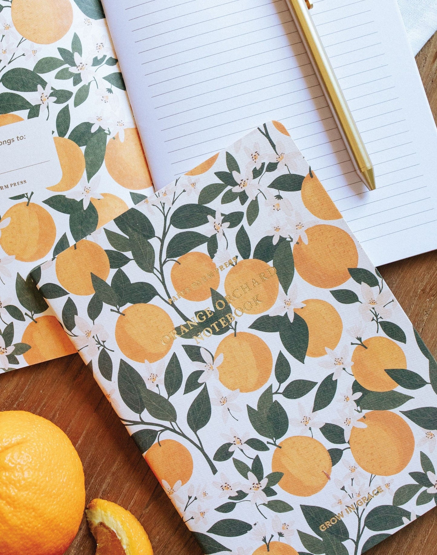 Grow in Grace Orange Orchard Stitched Notebook