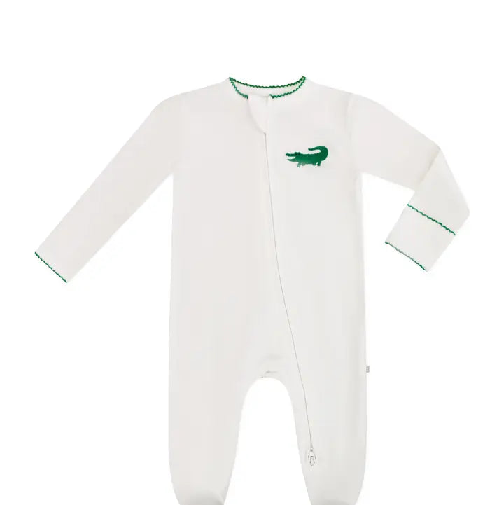 Pip Embroidered Zip Romper - Alligator