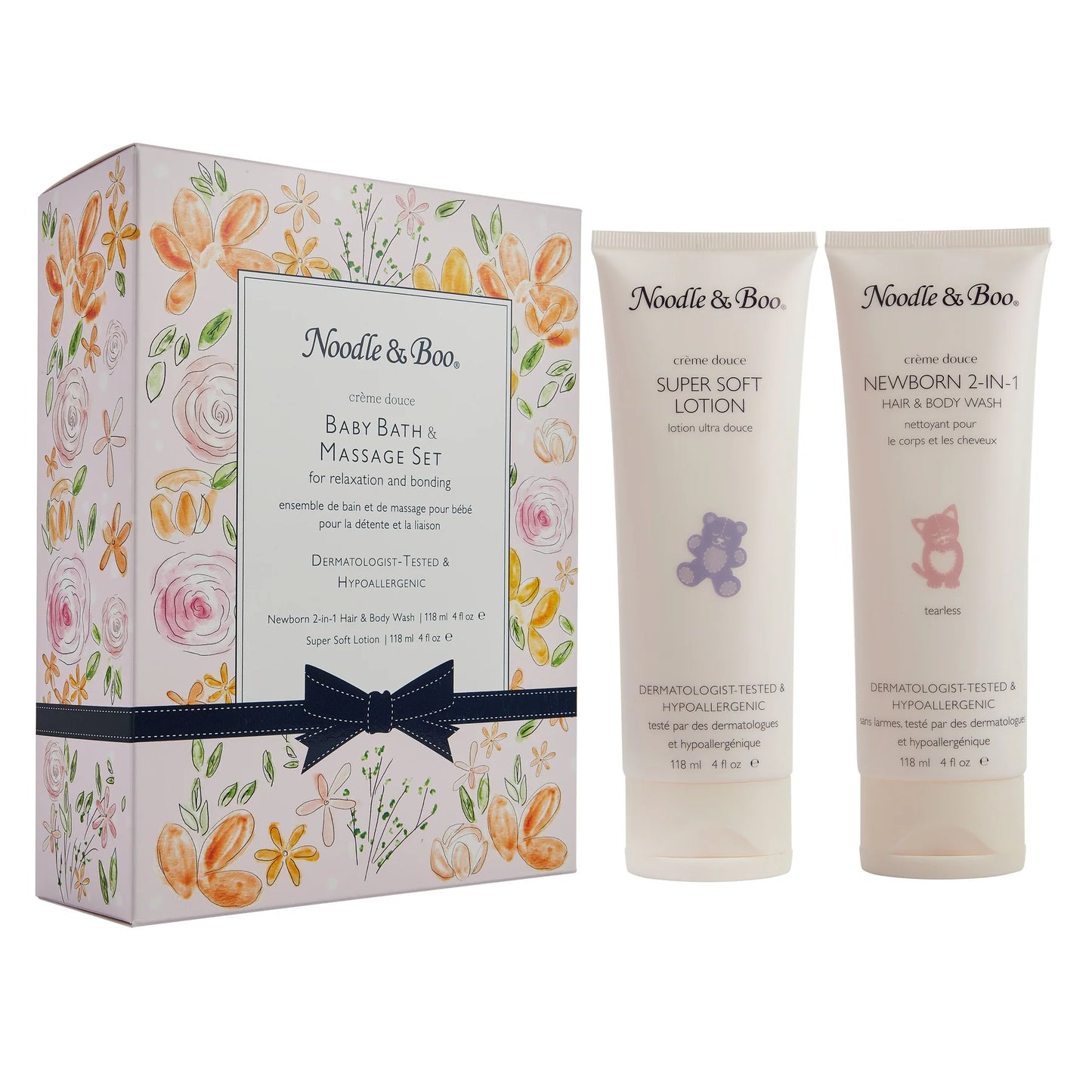 Baby Bath & Massage Gift Set - Pink Flowers