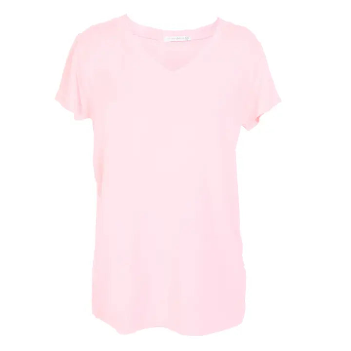 Pale Pink Short Sleeve V-Neck Top