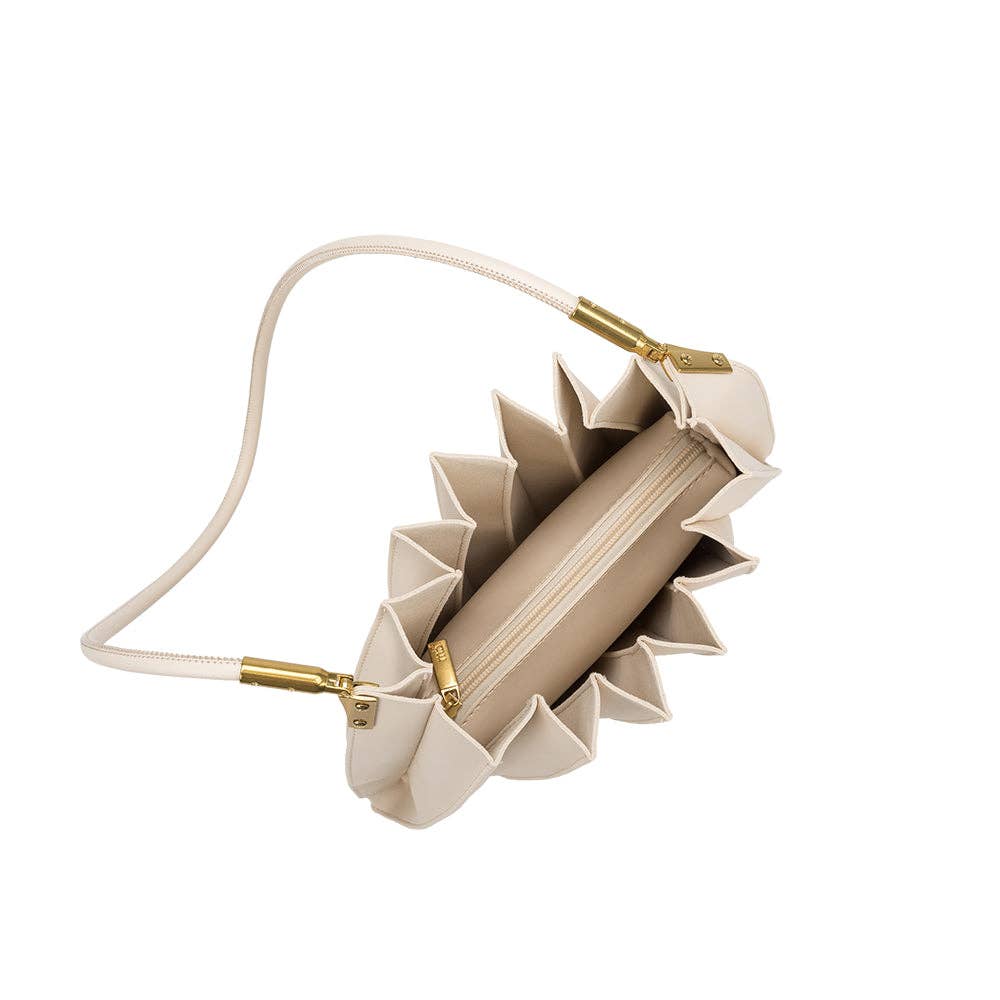 Carrie Ivory Pleated Vegan Leather Shoulder Bag