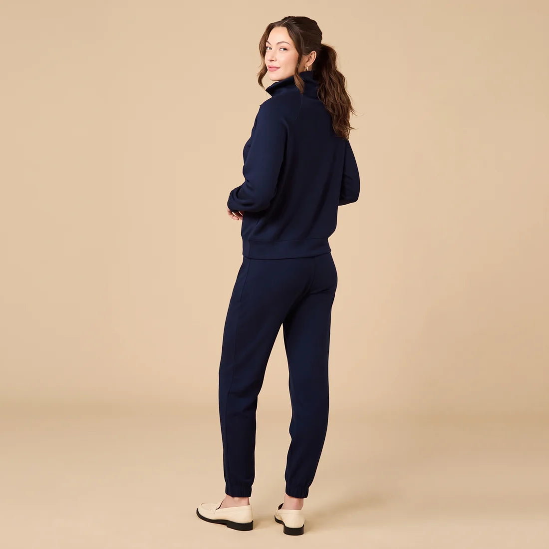 DreamTech Zip Mock Neck with Ankle Pant- Midnight