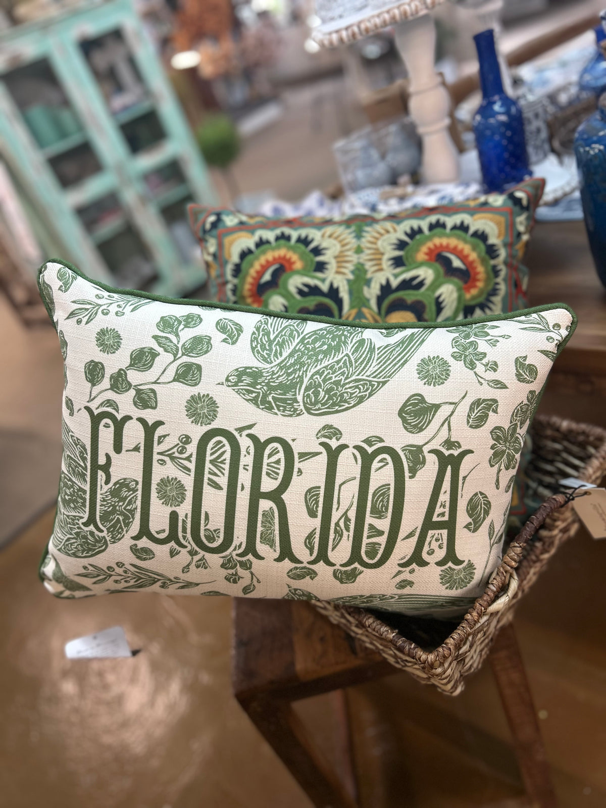 Florida Bird Toile Pillow & Piping