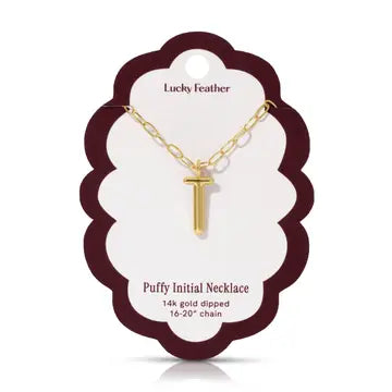 Lucky Feather Puffy Charm - Initial Necklace