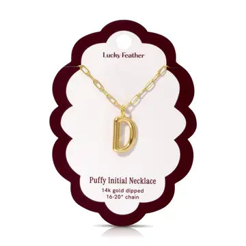 Lucky Feather Puffy Charm - Initial Necklace