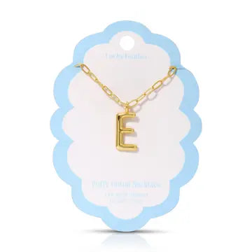 Lucky Feather Puffy Charm - Initial Necklace