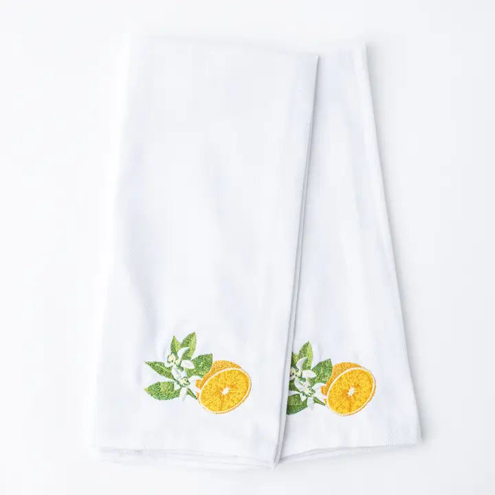 Orange Blossom Embroidered Kitchen Towel Set