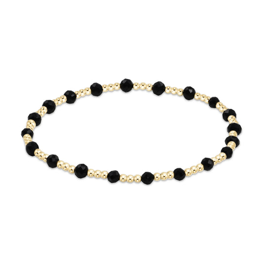 Gemstone Gold Sincerity Pattern 3mm Bead Bracelet - Faceted Onyx