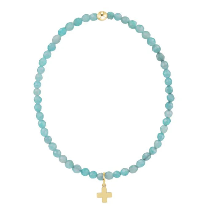 Classic Amazonite 3mm Bead Bracelet Signature Cross Gold Charm