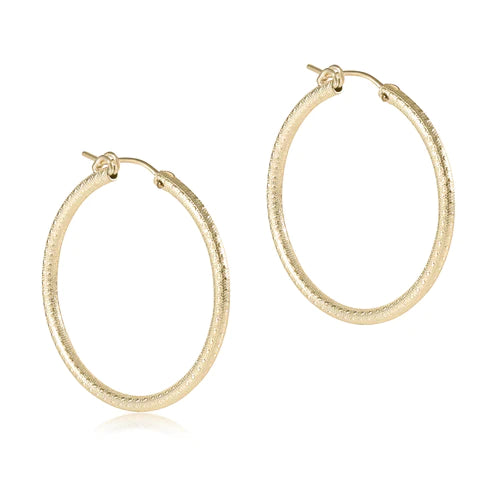 Round Gold 1.25 Hoop Textured Earrings