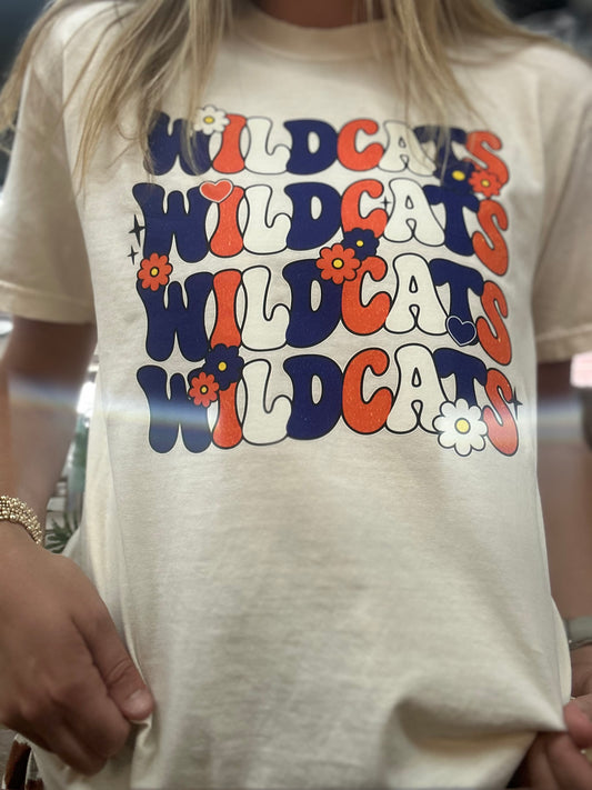 Wildcats Retro Orange & Blue Stacked T-Shirt