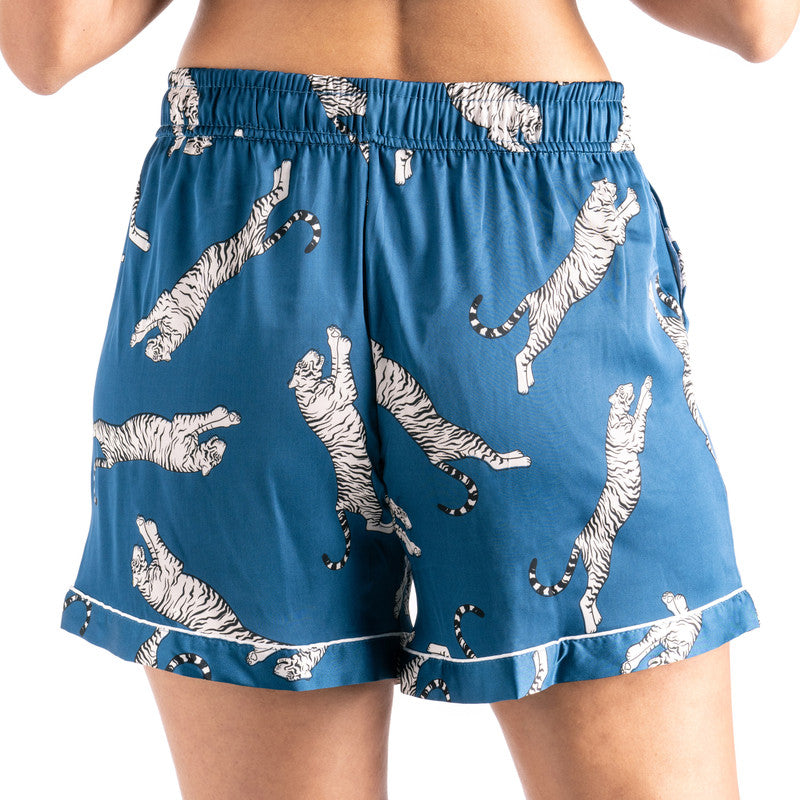 Sleep Easy Tiger Satin Pajama Shorts