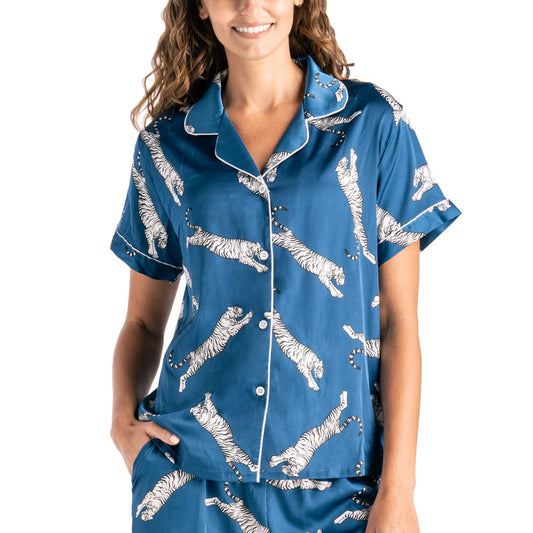 Sleep Easy Tiger Satin Pajama Top