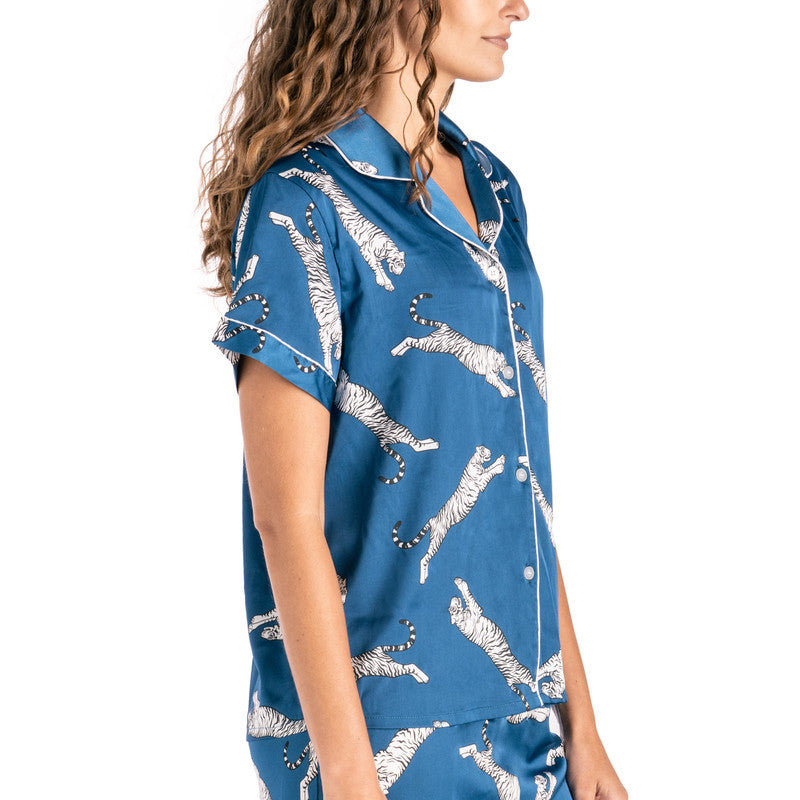 Sleep Easy Tiger Satin Pajama Top