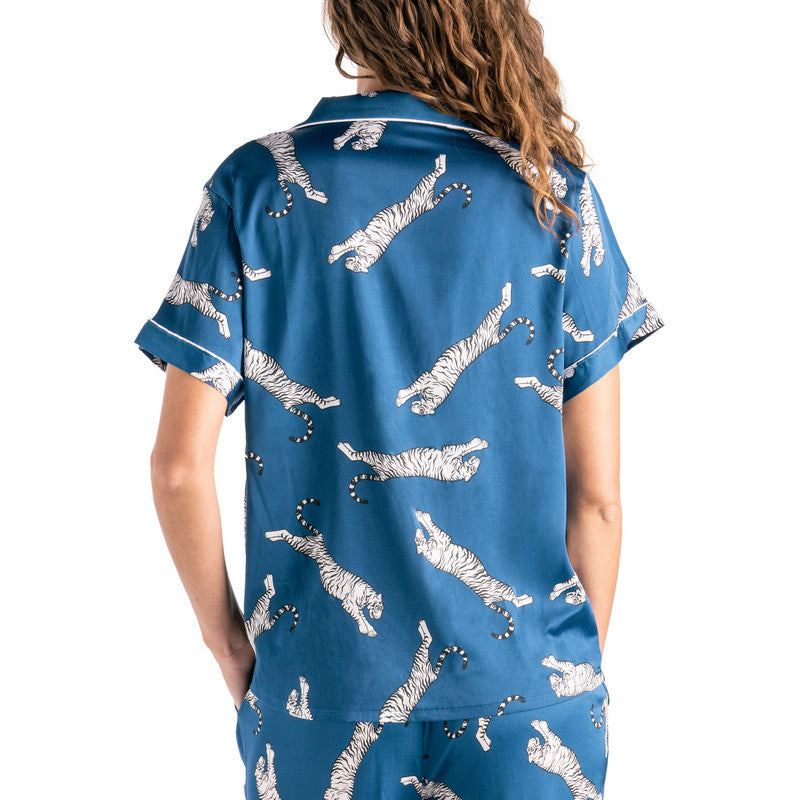 Sleep Easy Tiger Satin Pajama Top