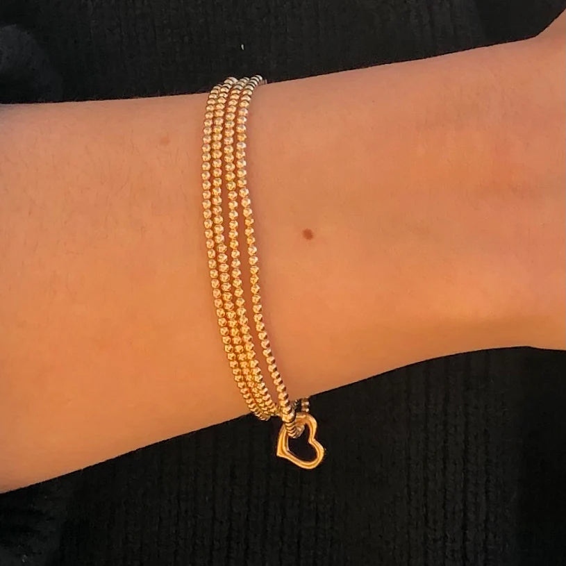 Classic Gold 2.5mm Bead Bracelet - Love Gold Charm