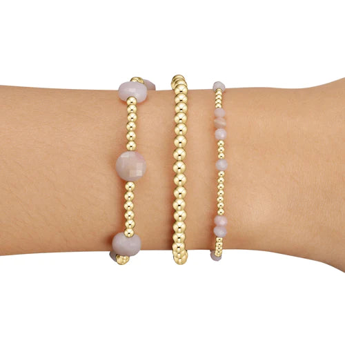 Admire Gold 3mm Bead Bracelet - Pink Opal