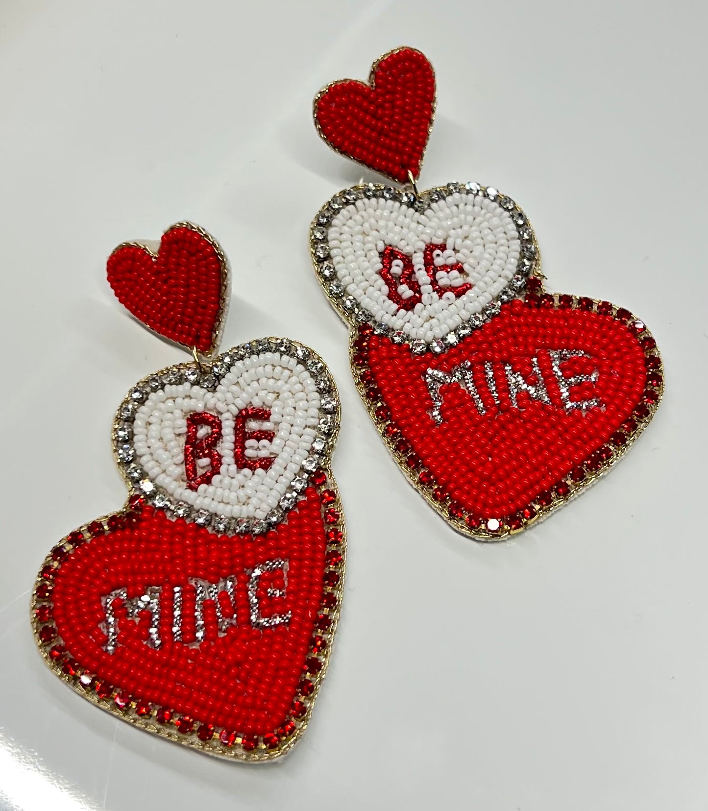 Be Mine CZ Lined Hearts Earring Red