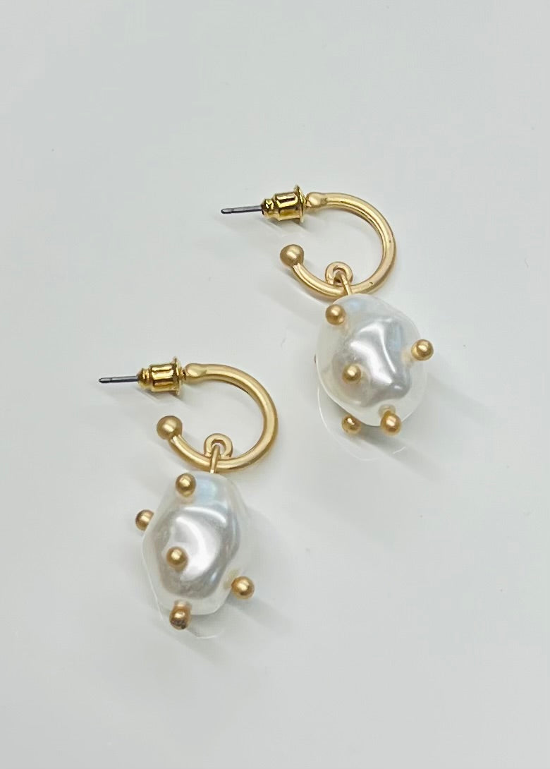 Bristow Pearl Drop Hoop Earring Gold