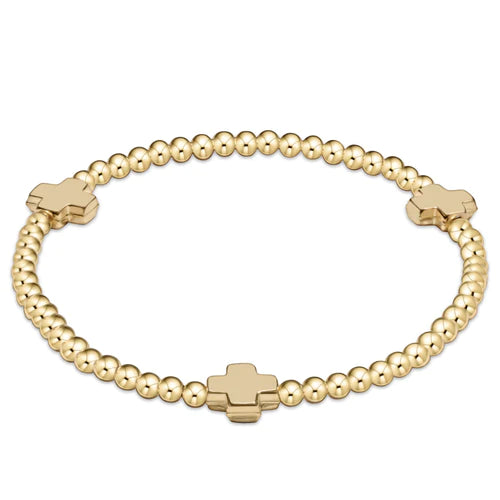 Signature Cross Gold Pattern 3mm Bead Bracelet- Gold